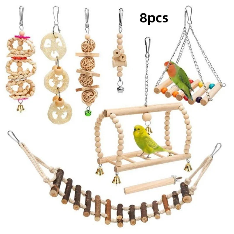 Parrot Cage Toy Set (6 or 8 Piece)