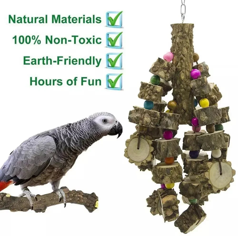 Natural Wood Large Parrot Toy