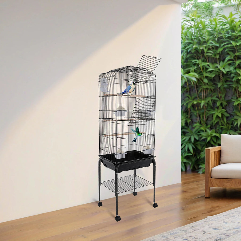 Large Bird Cage with Stand & Wheels - 47x37x137cm