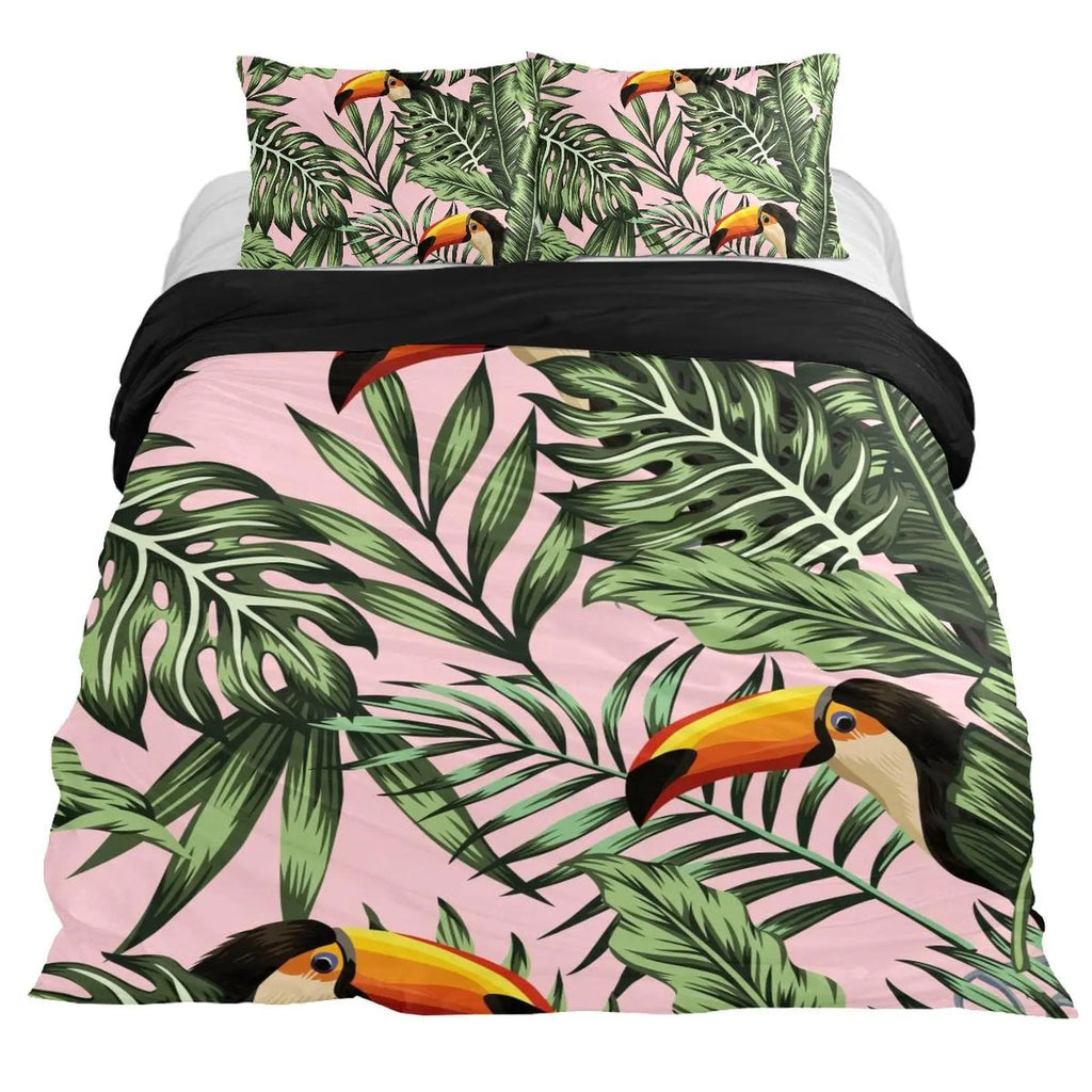 Tropical Parrot Bedding Set - 3 Piece Duvet Cover with Pillow Shams