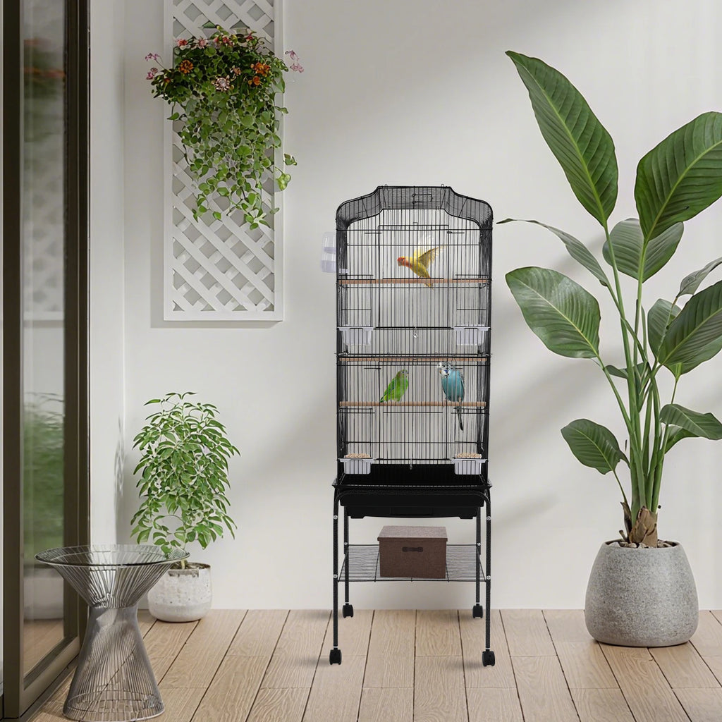 Large Bird Cage with Stand & Wheels - 47x37x137cm