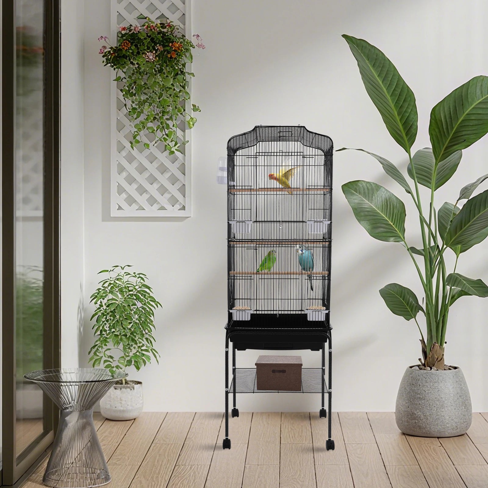 Large Bird Cage with Stand & Wheels - 47x37x137cm