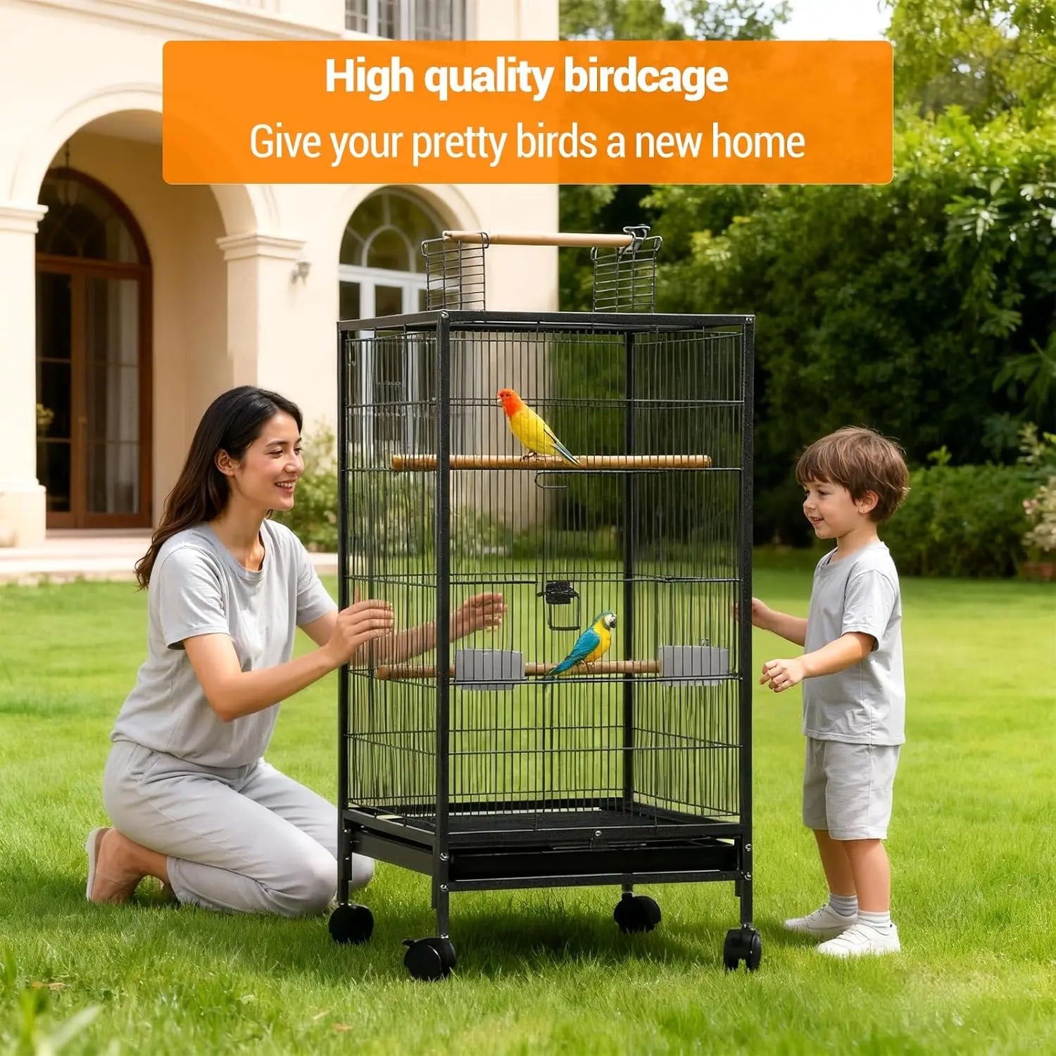101cm Open-Top Bird Cage with Rolling Stand