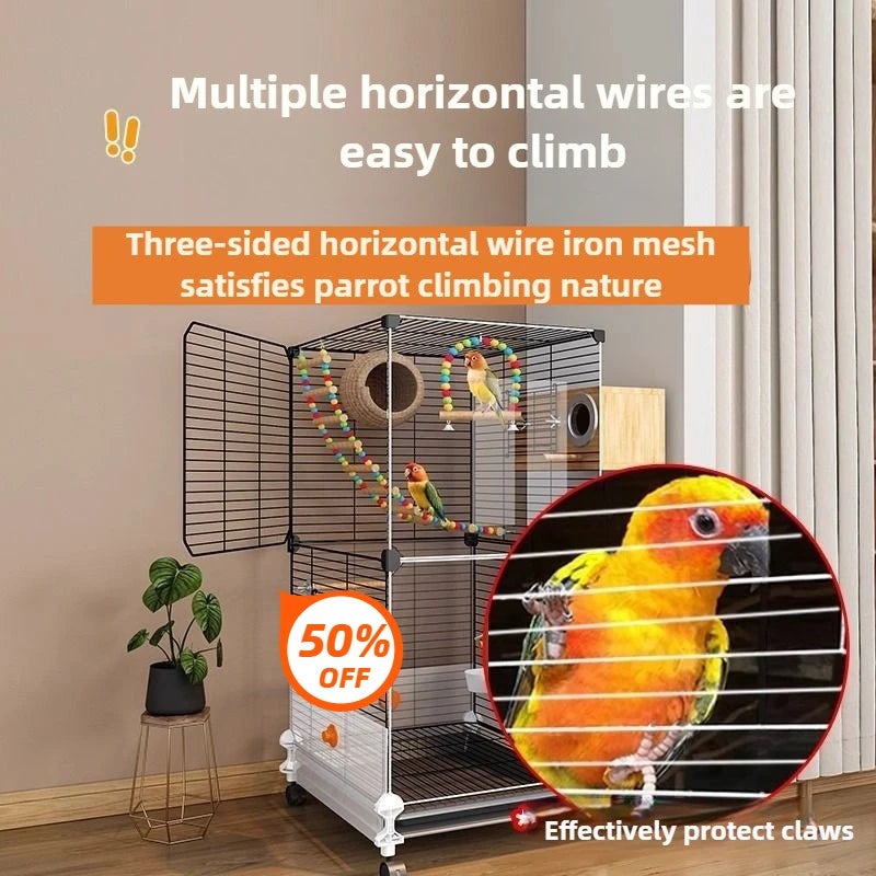 Luxury Parrot Cage with Feeder & Swing