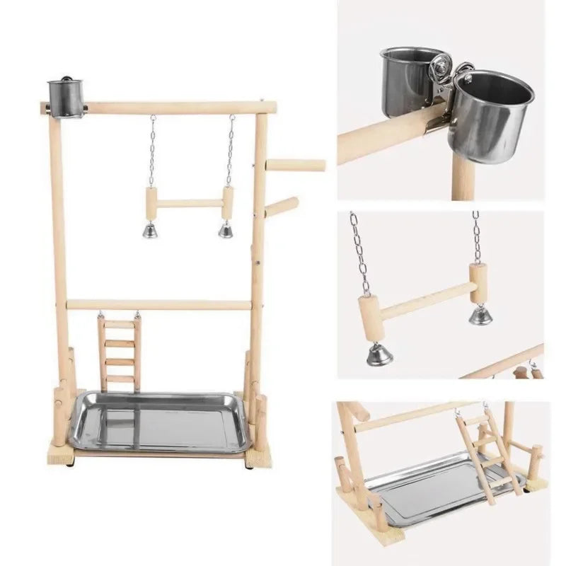 Wooden Parrot Playstand Gym