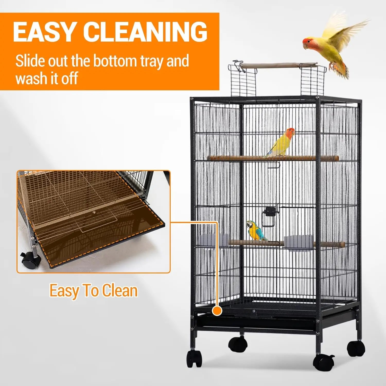 101cm Open-Top Bird Cage with Rolling Stand