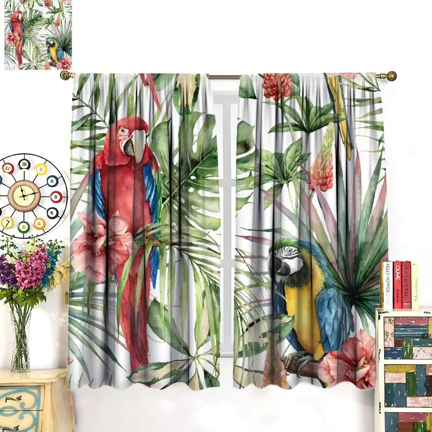Parrot Window Curtains - 2 Panels