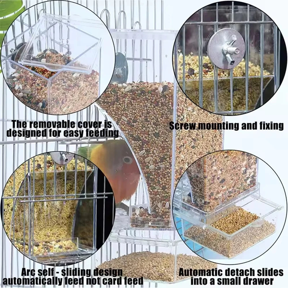 Anti-Spill Parrot Feeder - Clear Bird Food Dispenser