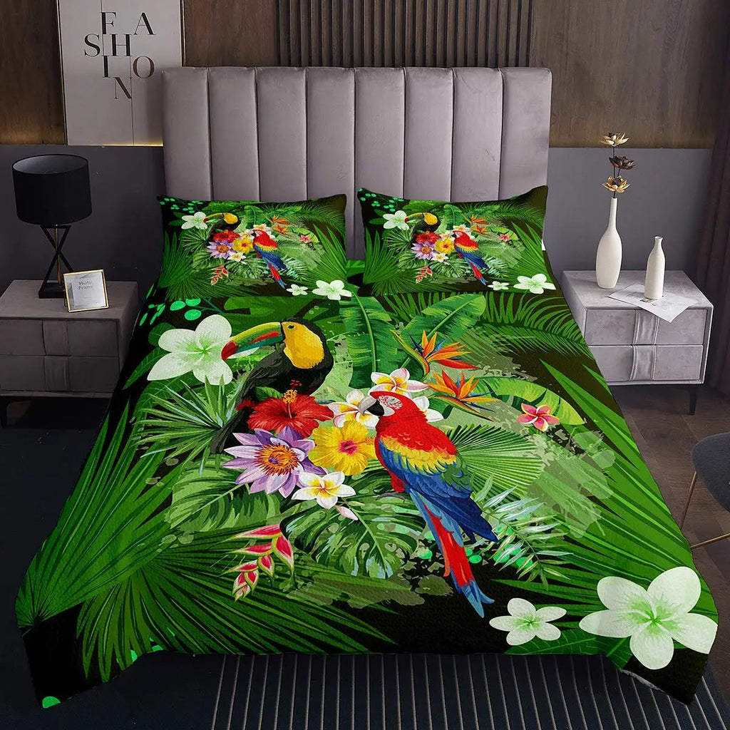 Tropical Parrot Bedding Set - 3 Piece Duvet Cover with Pillow Shams
