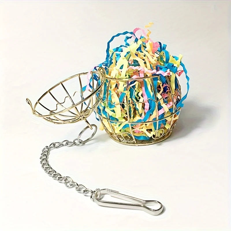 Metal Cage Shaped Foraging Toy - Interactive Treat Holder for Parrots