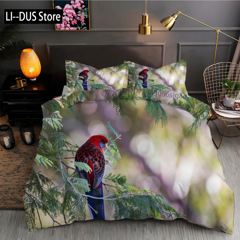Tropical Parrot Bedding Set - 3 Piece Duvet Cover with Pillow Shams