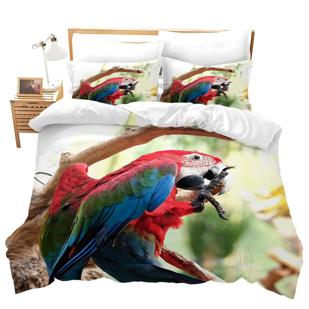 Tropical Parrot Bedding Set - 3 Piece Duvet Cover with Pillow Shams