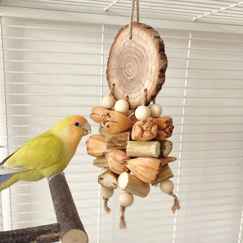 Natural Wood Parrot Swing Toy