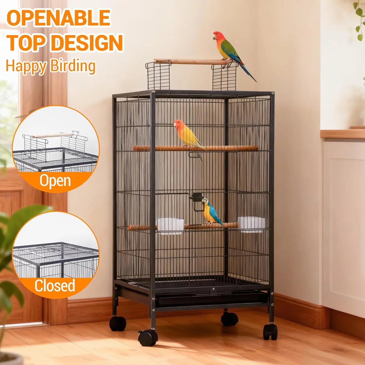 101cm Open-Top Bird Cage with Rolling Stand