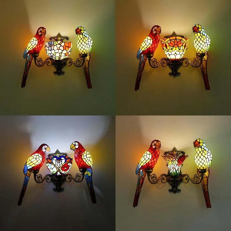 Tiffany Stained Glass Parrot Wall Lamp