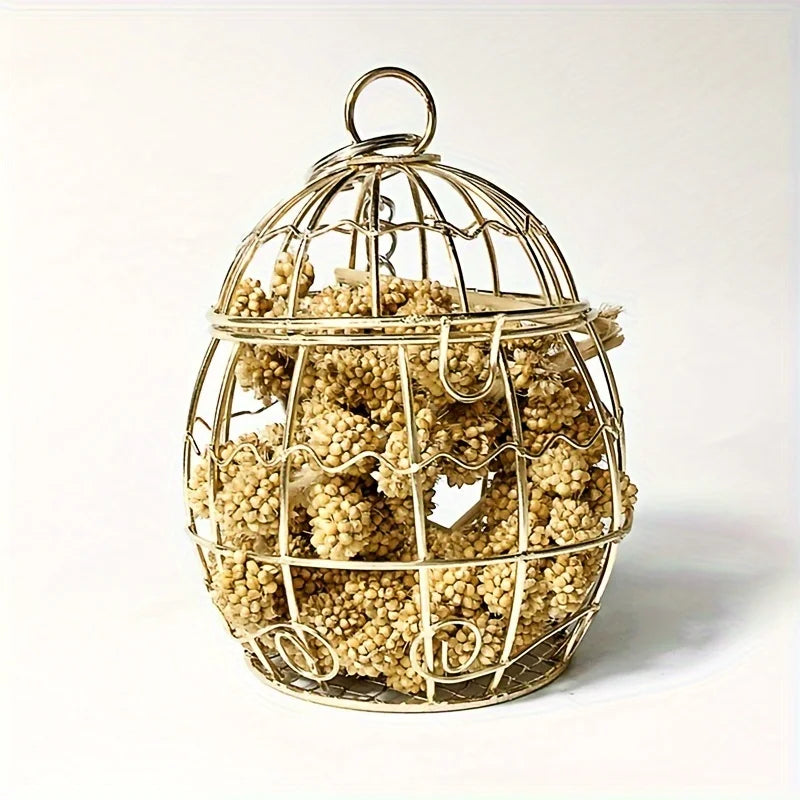 Metal Cage Shaped Foraging Toy - Interactive Treat Holder for Parrots