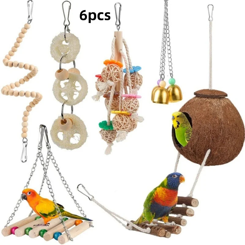 Parrot Cage Toy Set (6 or 8 Piece)