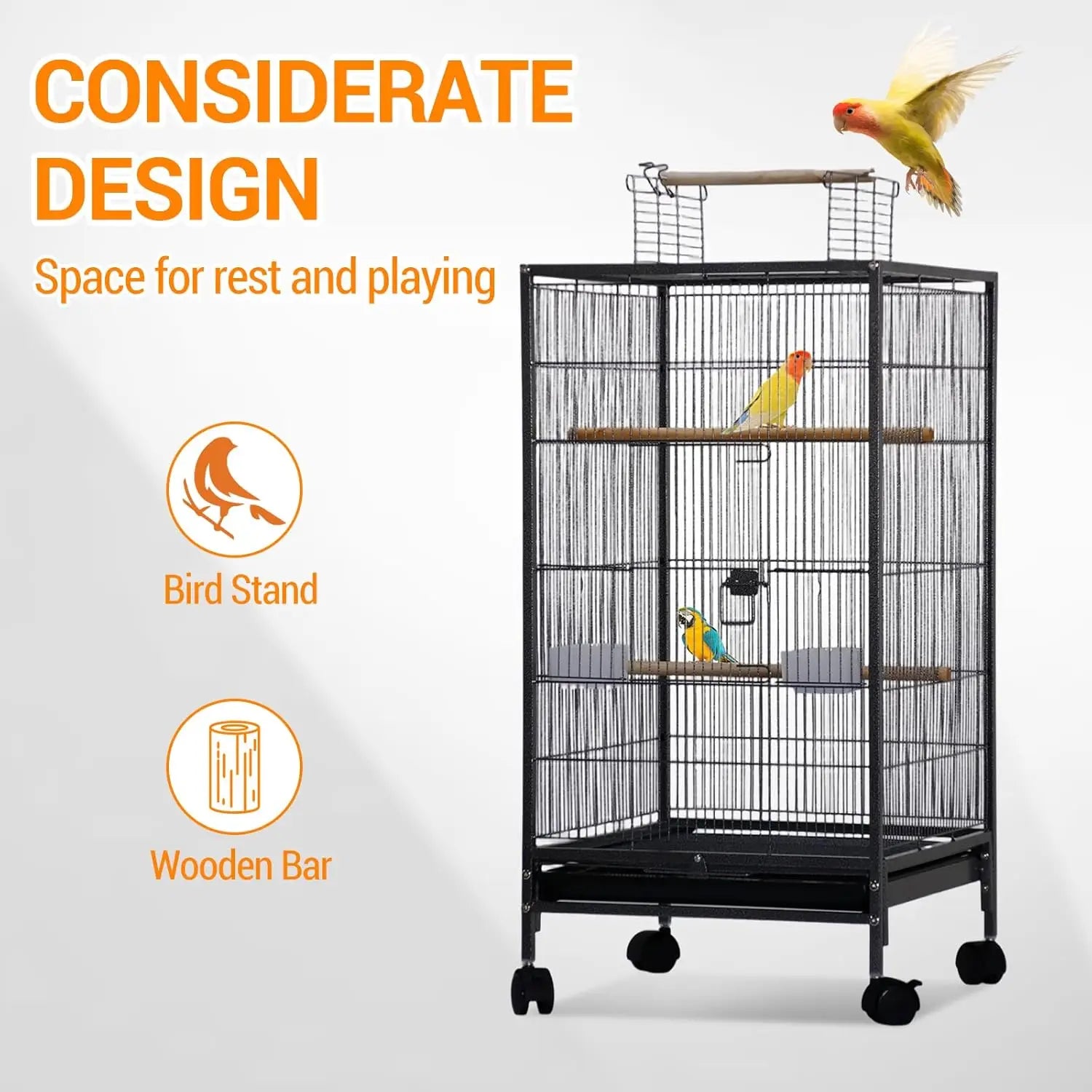 101cm Open-Top Bird Cage with Rolling Stand