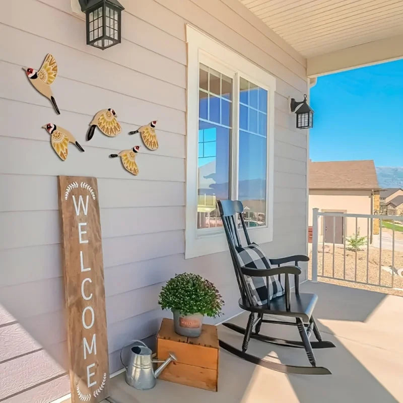 Wooden Black Bird Wall Decor Set (5 Pieces)