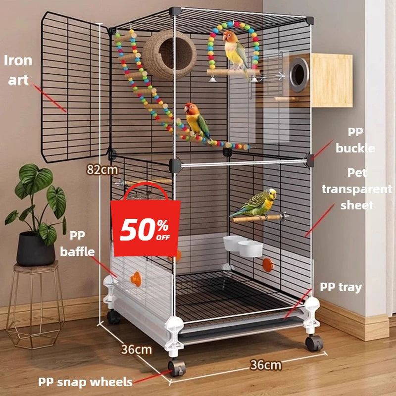 Luxury Parrot Cage with Feeder & Swing