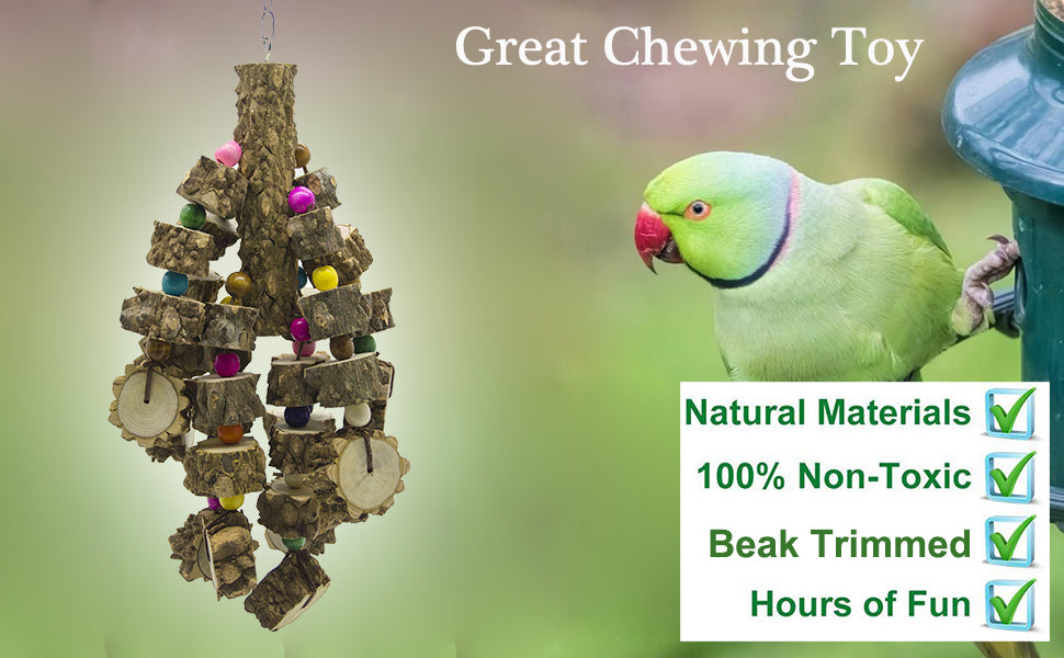 Natural Wood Large Parrot Toy