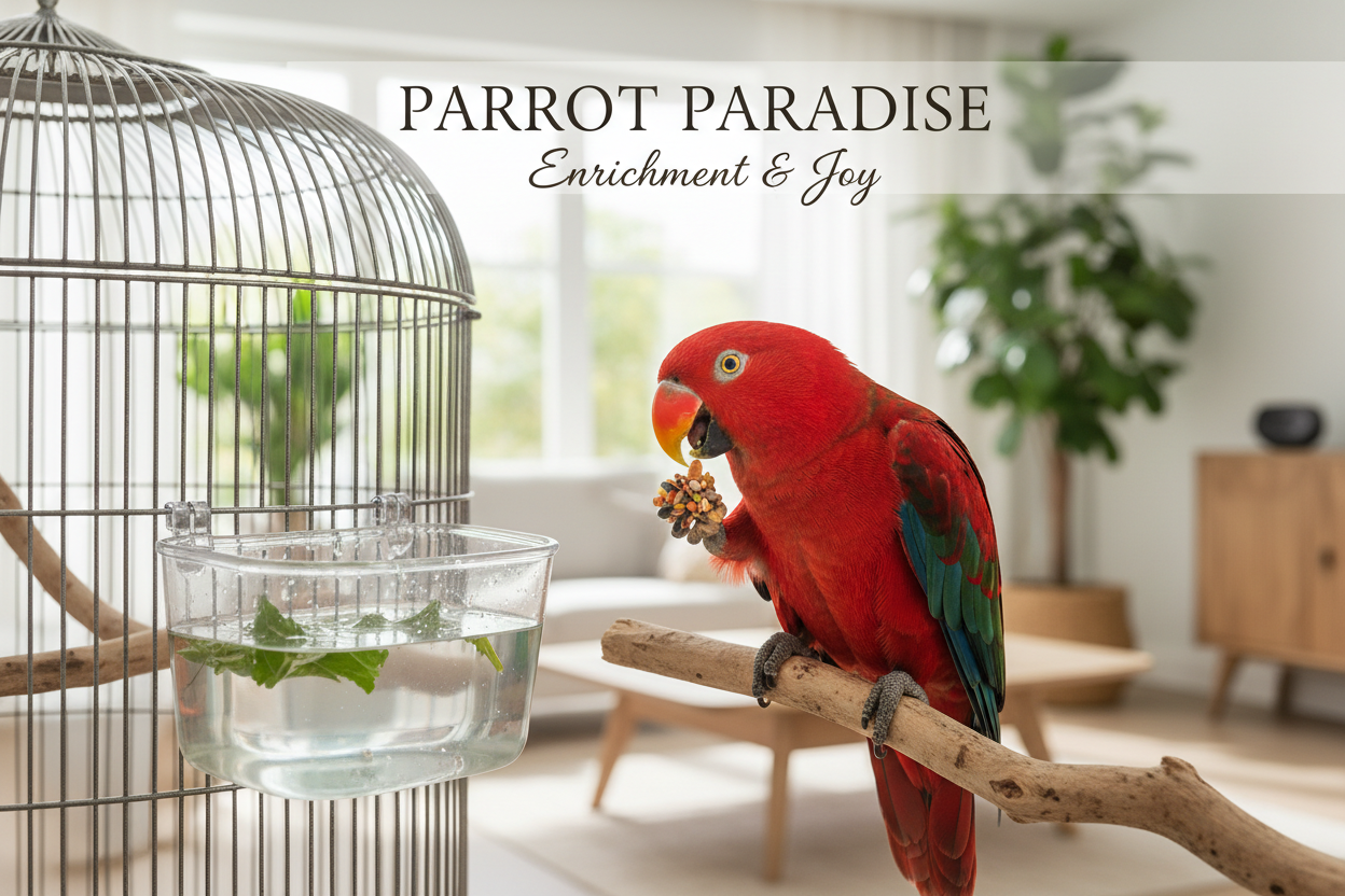 Eclectus Parrot with Bath and Seeds