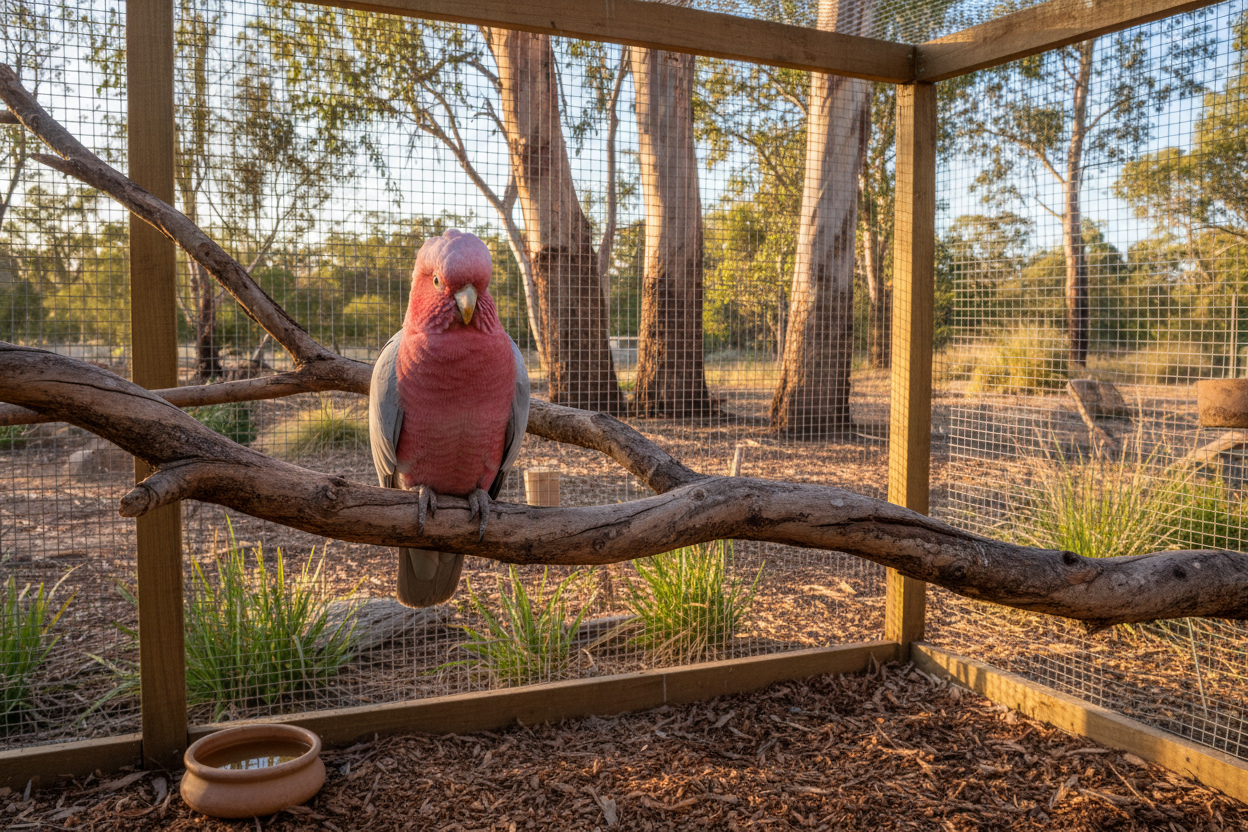 Galah in Australian Backyard Aviary