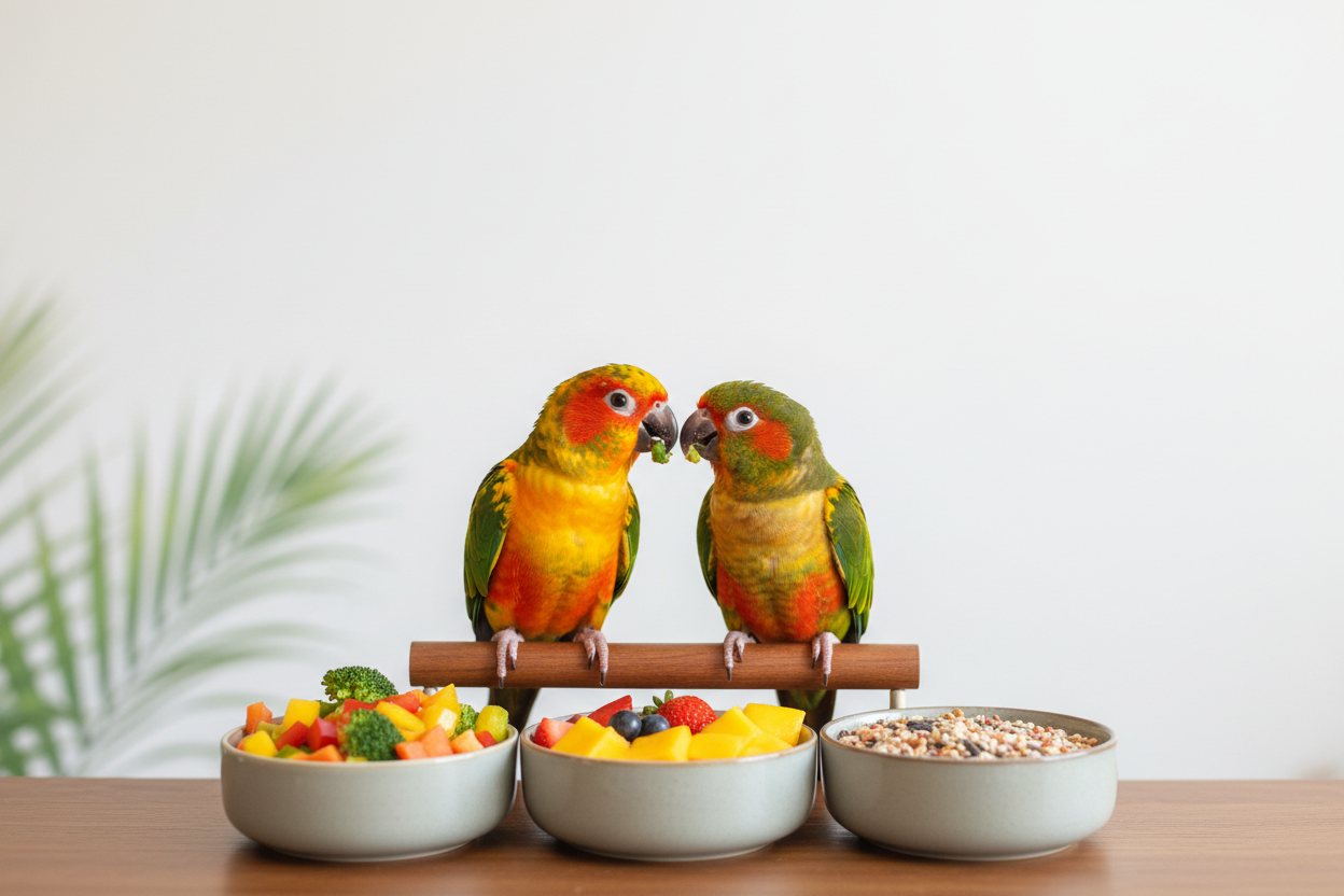 Small Parrots Enjoying Food